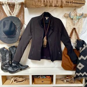 Rare spring ROOTS CITY COAT w fused fleece to nylon material w cabin vibe